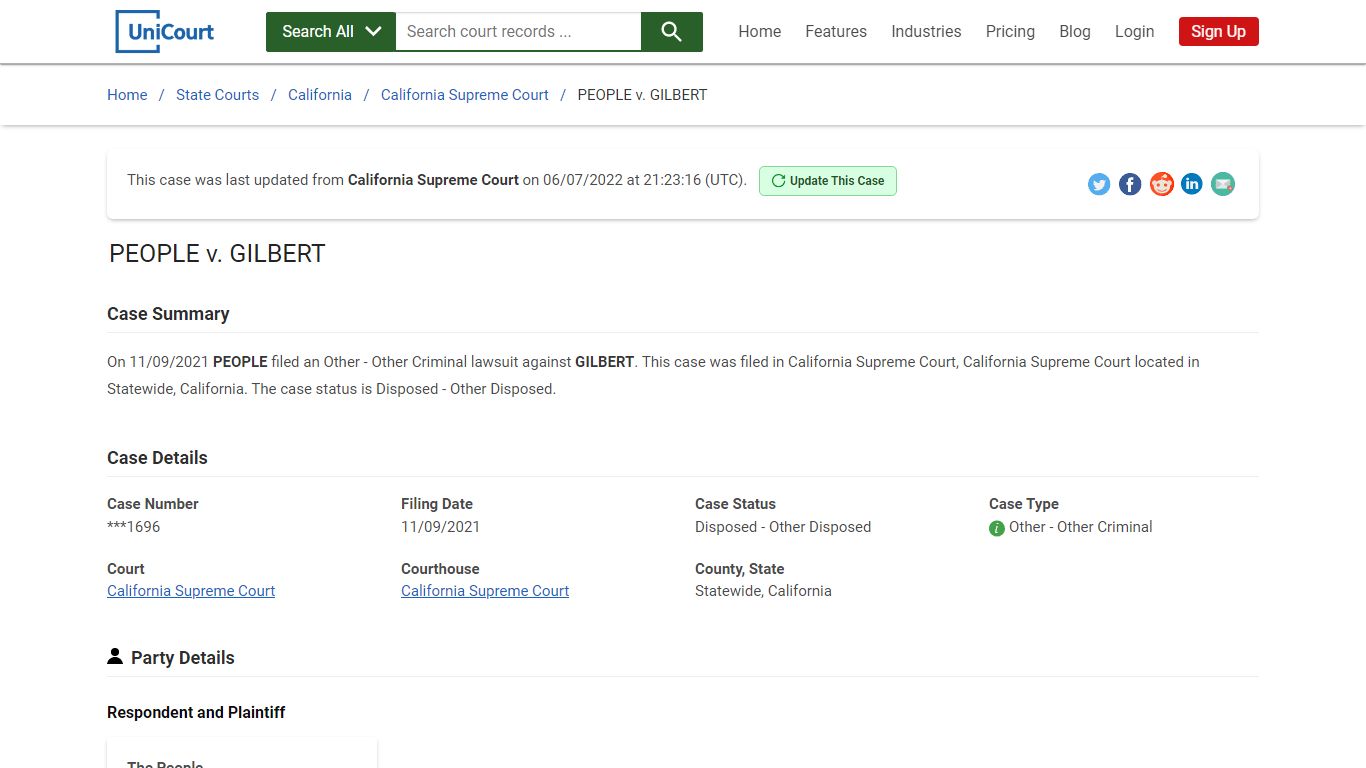 PEOPLE v GILBERT | Court Records - UniCourt